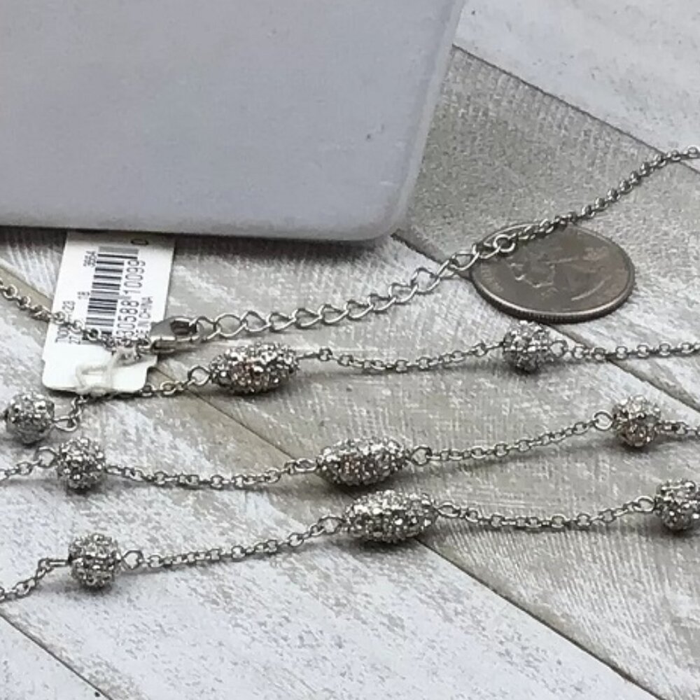 MARGAUX By CAROLEE Romantic Clear Rhinestone Ball Bead Station Layered Necklace - Picture 3 of 3